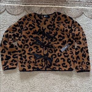 Alice Blue Fluffy Animal Print Cardigan with Black Details